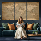 Dark World Map Canvas Print | Framed Travel Map Wall Art