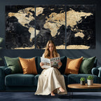 Framed Large World Map Wall Art Canvas Print for Living Room