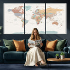 Pastel Colors World Map Wall Art Canvas Print