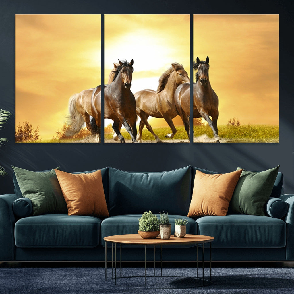 Wild Horses Wall Art Canvas Print, Framed Galloping Herd