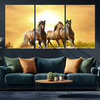 Wild Horses Wall Art Canvas Print, Framed Galloping Herd