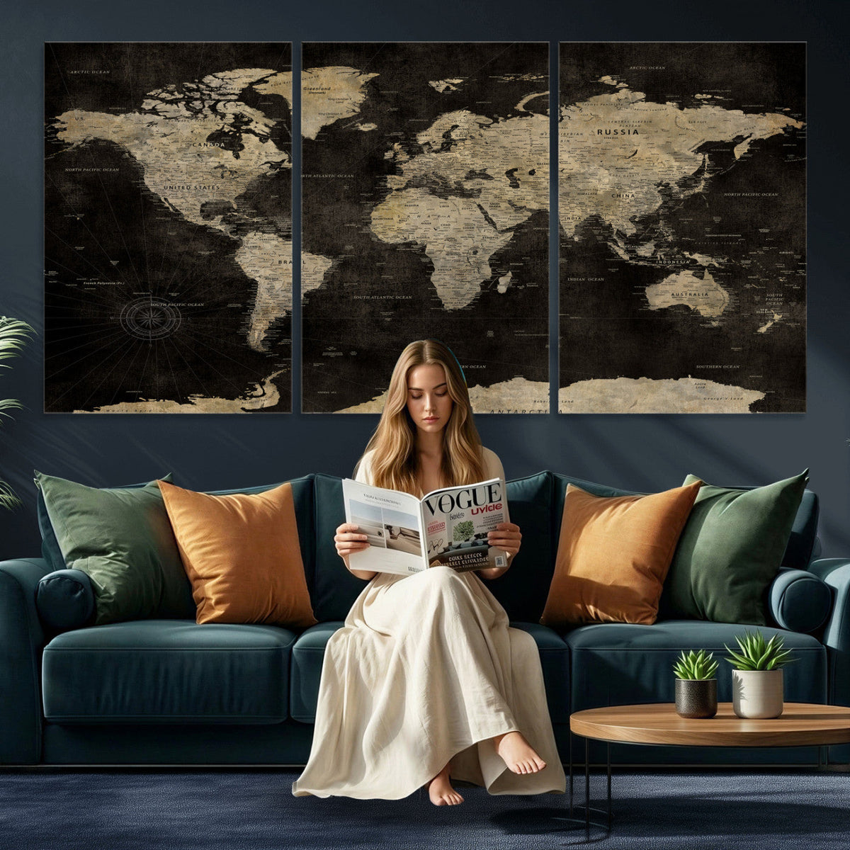 Push Pin World Map Canvas Wall Art Print, Interactive Travel Map