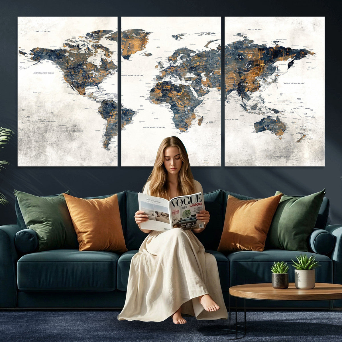 World Map Wall Art Canvas Print for Office Wall Decor