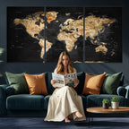 World Map Canvas Wall Art with Famous Landmarks | Framed Travel Map