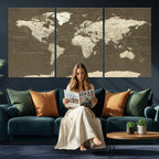 Vintage World Map Canvas Print | Framed Travel Map Wall Art for Couples