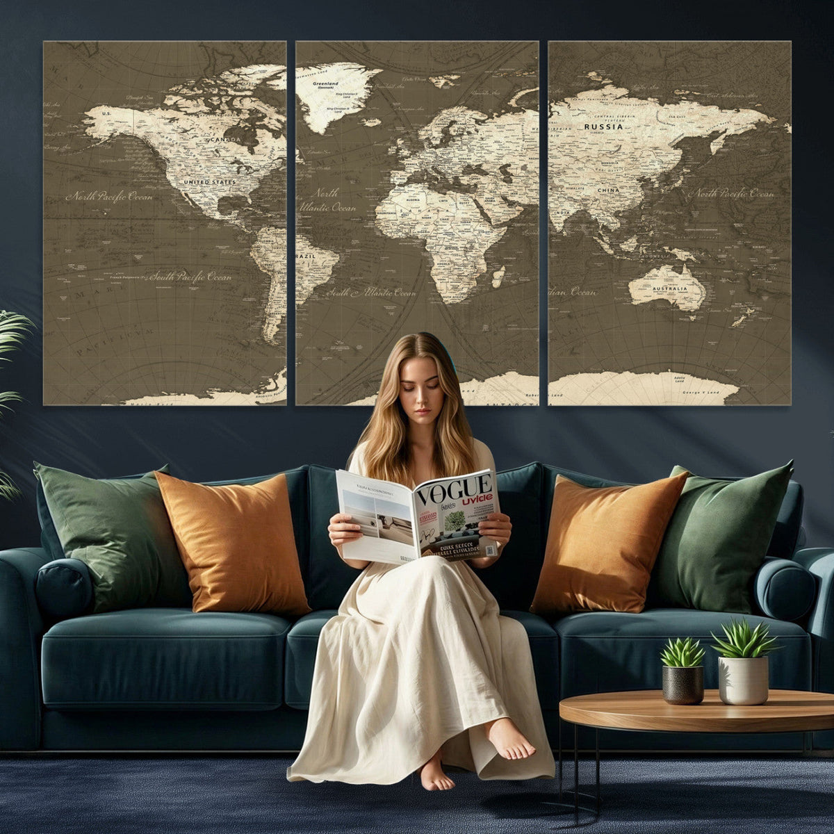 Vintage World Map Canvas Print | Framed Travel Map Wall Art for Couples