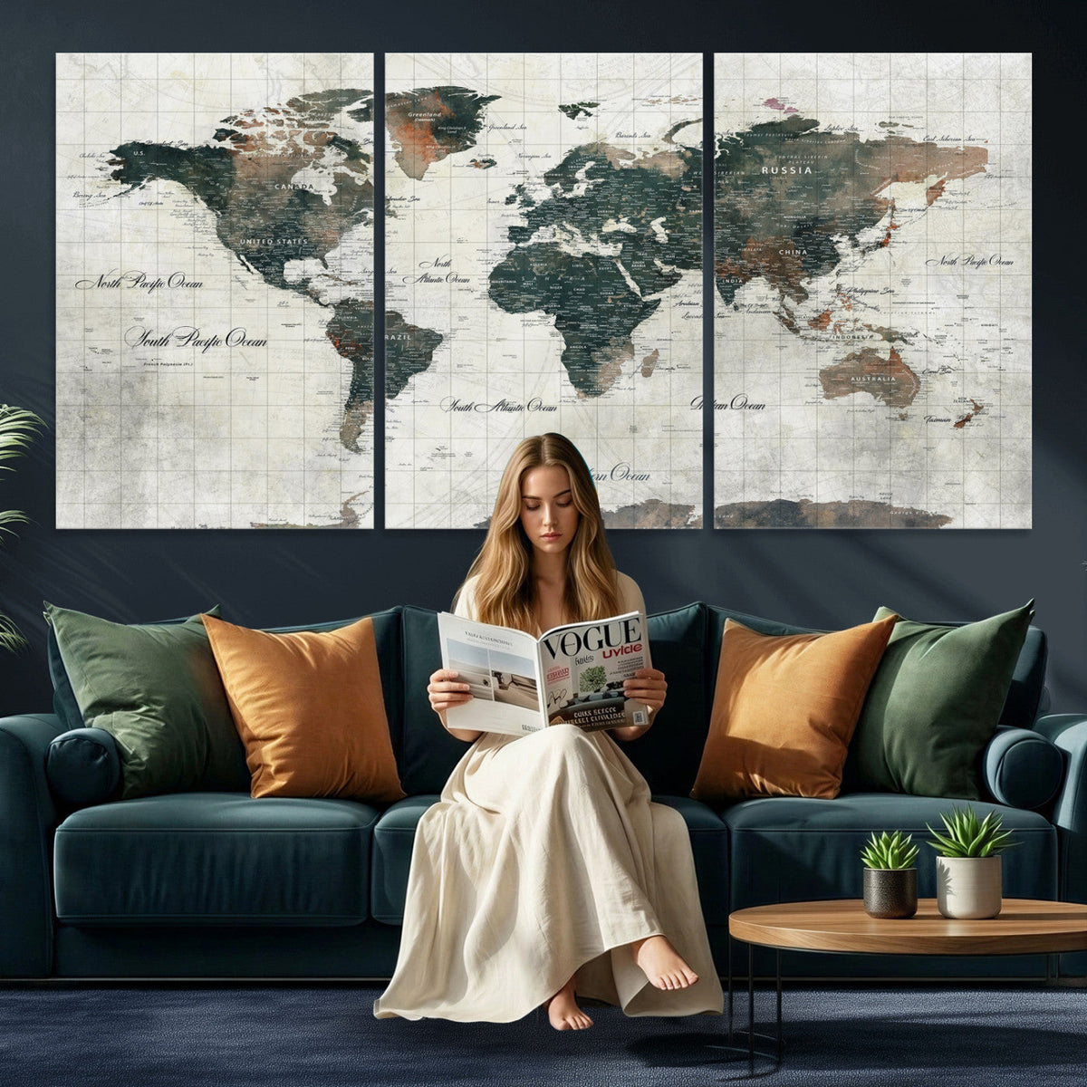 World Map Canvas Print | Framed Travel Map Wall Art for Couples