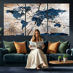 Rustic World Map Canvas Print | Framed Wall Art for Couples