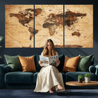 Modern Red and Gray World Map Canvas Print | Framed Wall Art