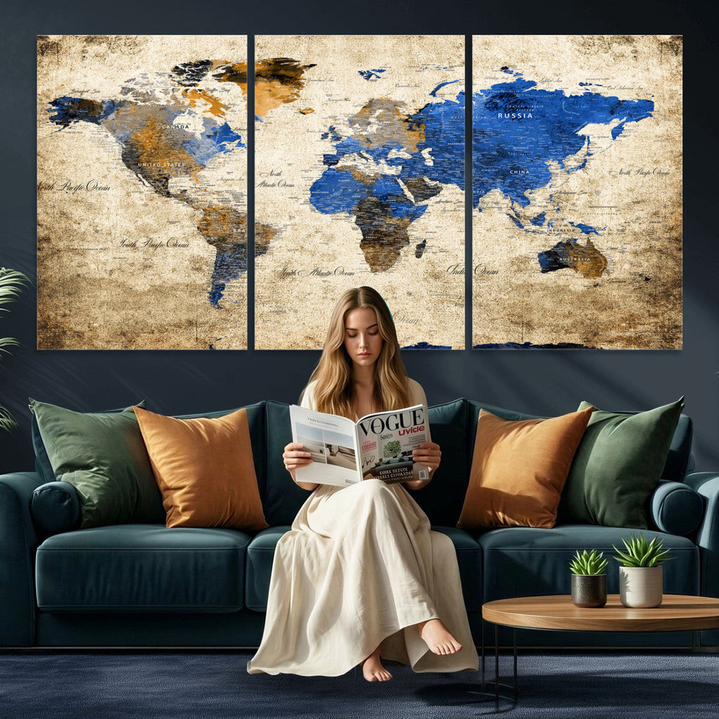 World Map Canvas Print | Colorful Abstract Travel Map, Framed Wall Art
