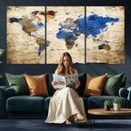 World Map Canvas Print | Colorful Abstract Travel Map, Framed Wall Art