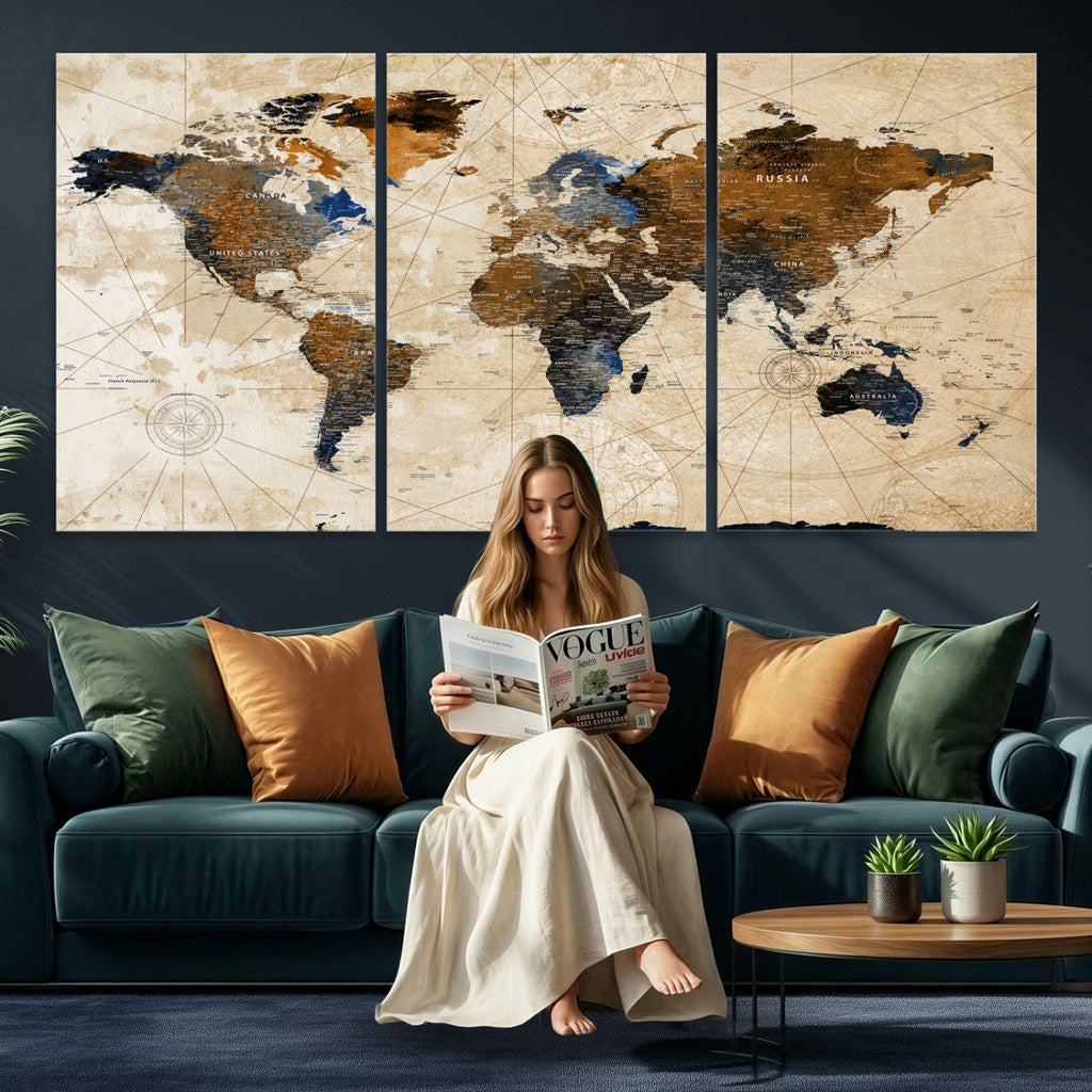 World Map Canvas Art Print | Framed Travel Map Wall Art