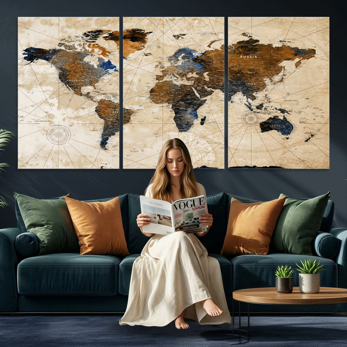World Map Canvas Art Print | Framed Travel Map Wall Art