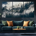 Foggy Mountain Forest Canvas Print, Misty Pine Trees Nature Wall Art
