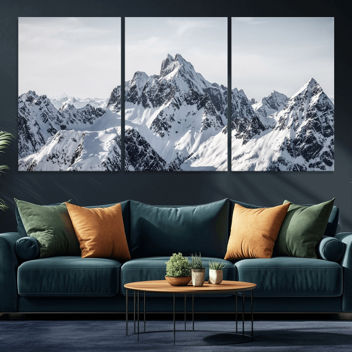 Snowy Mountain Range Canvas Print, Alpine Peaks Landscape Wall Art