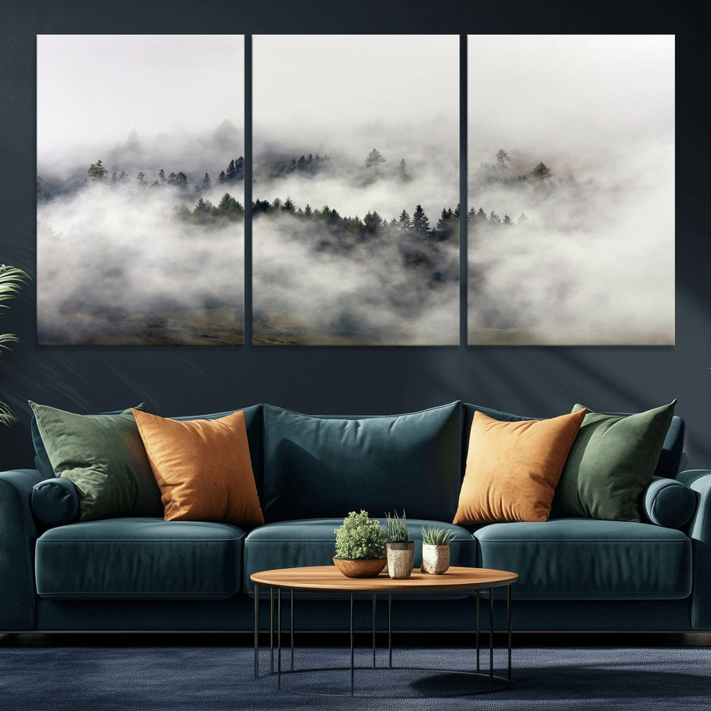 Foggy Forest Wall Art Canvas Print, Misty Pine Tree Landscape