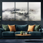 Foggy Forest Wall Art Canvas Print, Misty Pine Tree Landscape