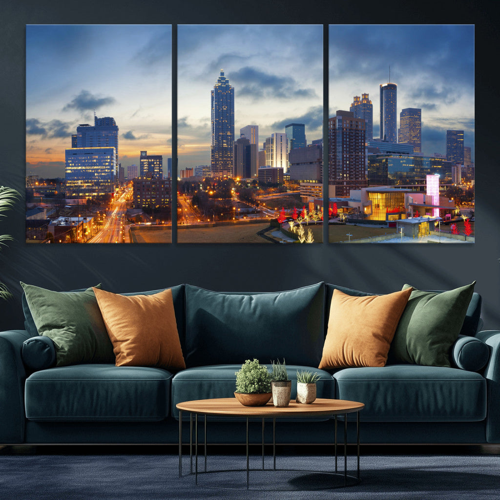 Atlanta Skyline Wall Art Canvas Print, Atlanta Downtown Night Cityscape