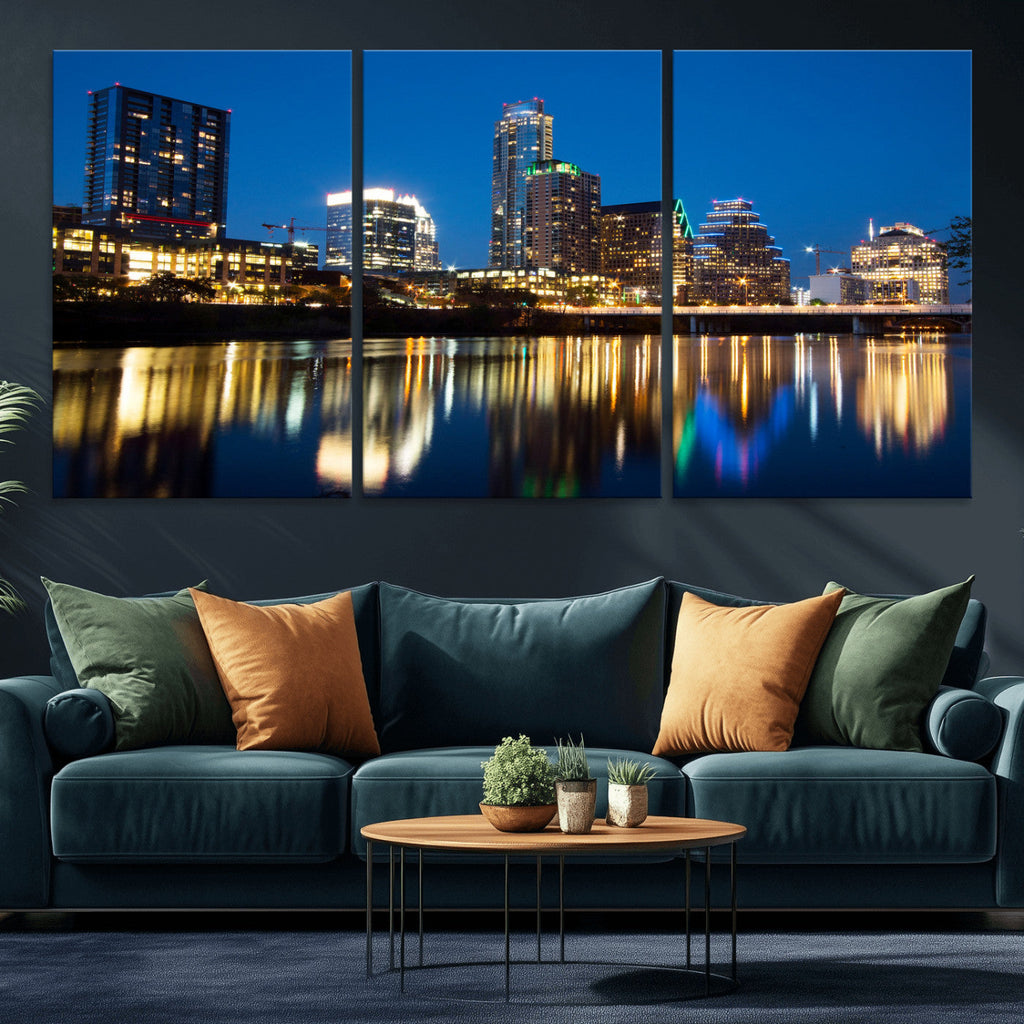 Austin Skyline Wall Art Canvas Print, Austin Downtown Night Cityscape