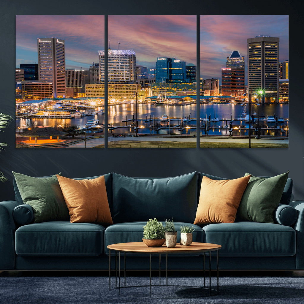 Baltimore Skyline Wall Art Canvas Print, Baltimore Downtown Night Cityscape