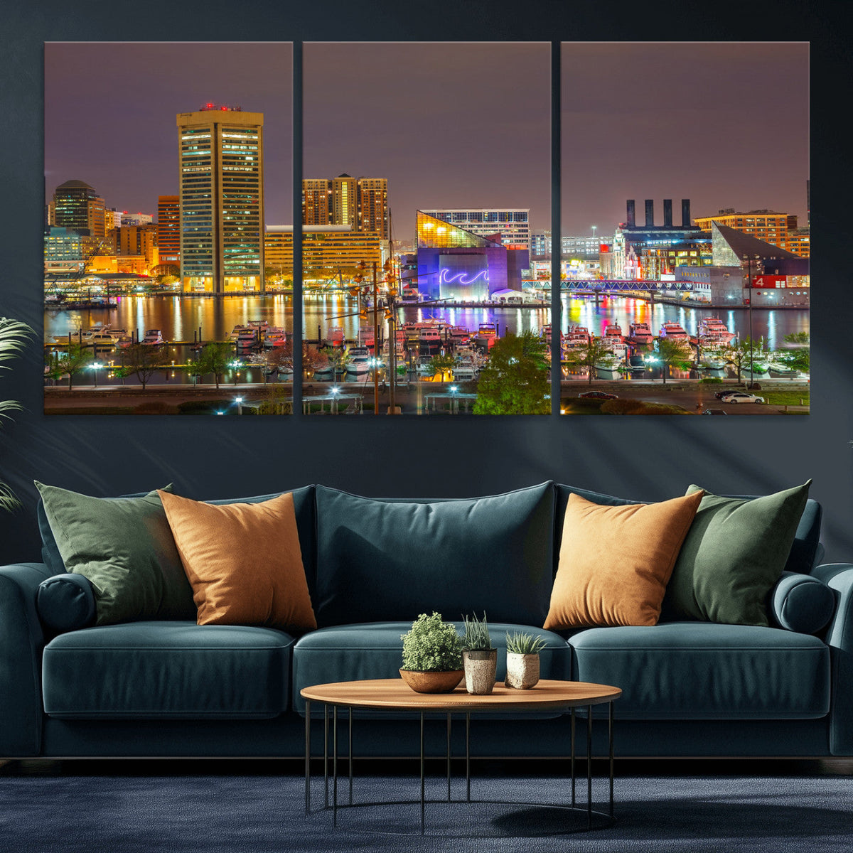 Baltimore Skyline Wall Art Canvas Print, Baltimore Downtown Night Cityscape