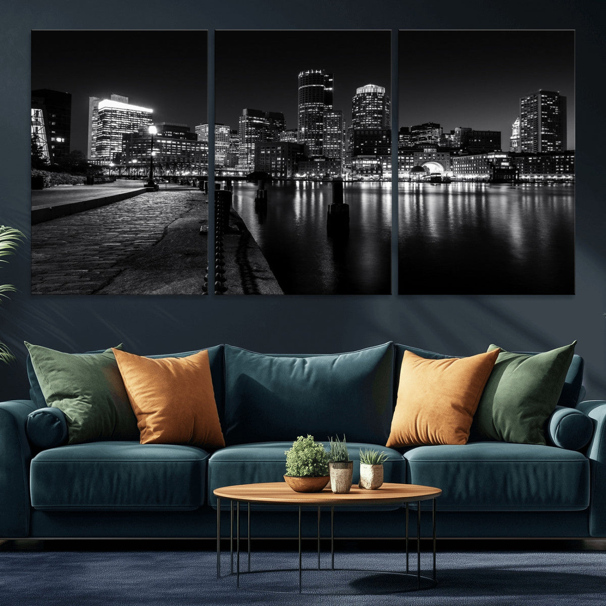 Boston Wall Art Canvas Print, Boston City Downtown Night Cityscape