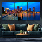 Boston Wall Art Canvas Print, Boston City Downtown Night Cityscape