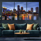 Boston Wall Art Canvas Print, Boston City Downtown Night Cityscape