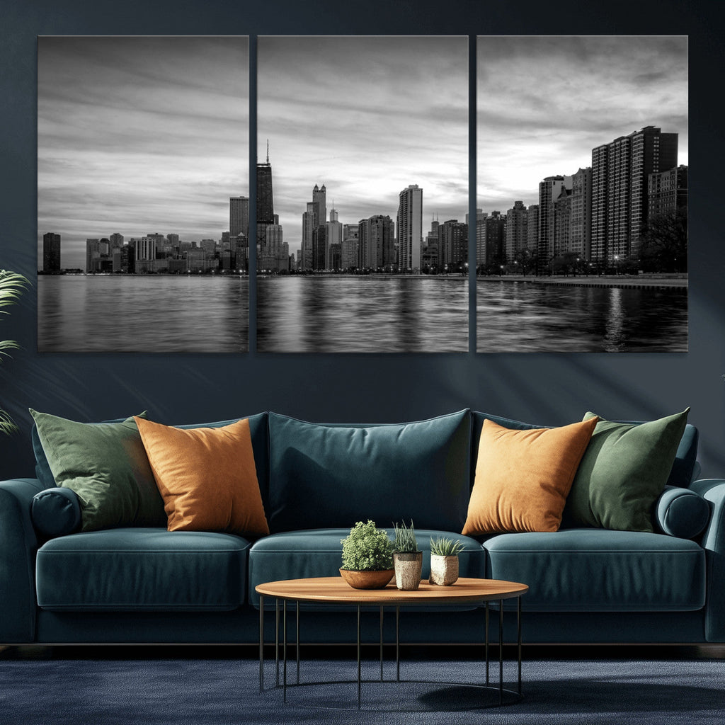 Chicago Wall Art Canvas Print, Chicago City Downtown Night Cityscape