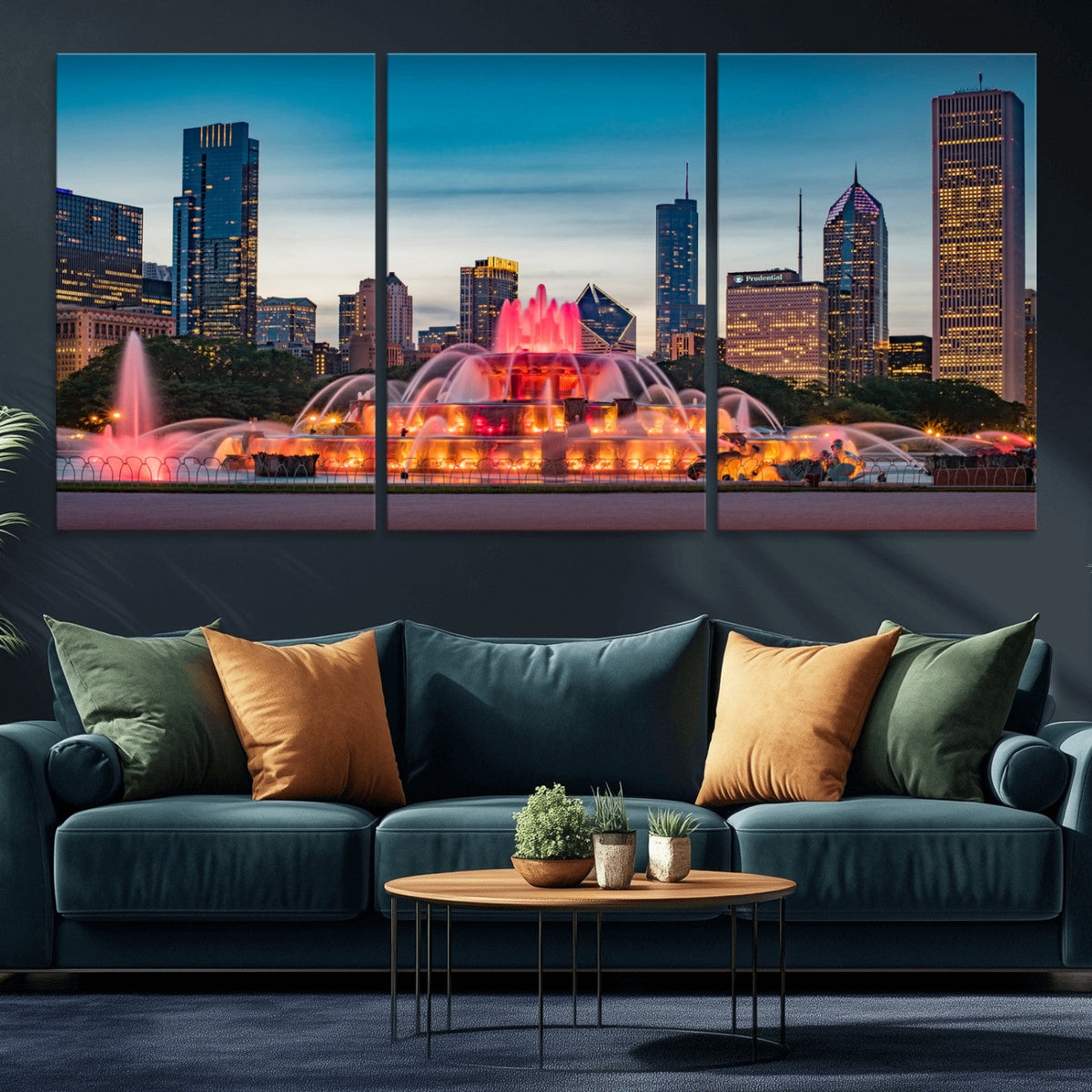 Chicago Wall Art Canvas Print - Chicago City Downtown Night Cityscape