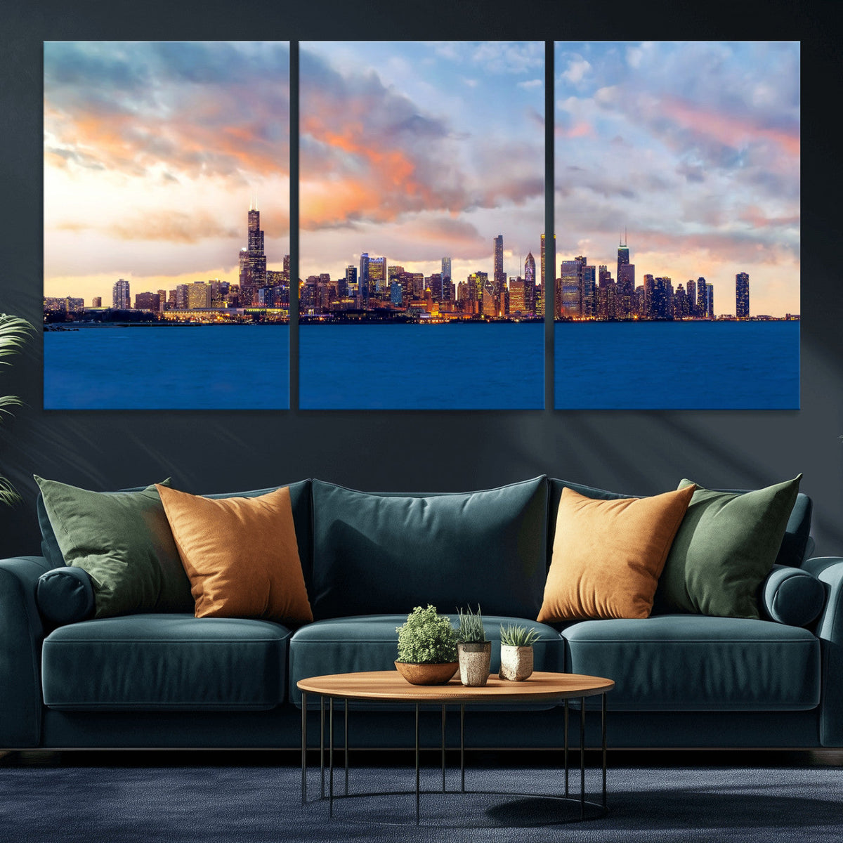 Chicago Wall Art Canvas Print - Chicago City Downtown Night Cityscape