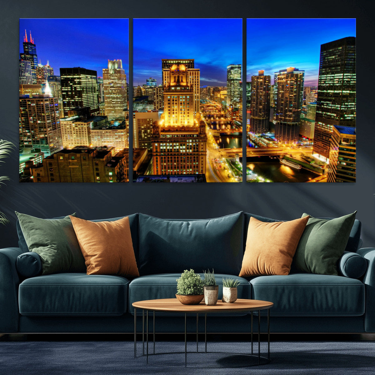 Chicago Wall Art Canvas Print - Chicago City Downtown Night Cityscape