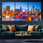 Chicago Wall Art Canvas Print, Chicago City Downtown Night Cityscape