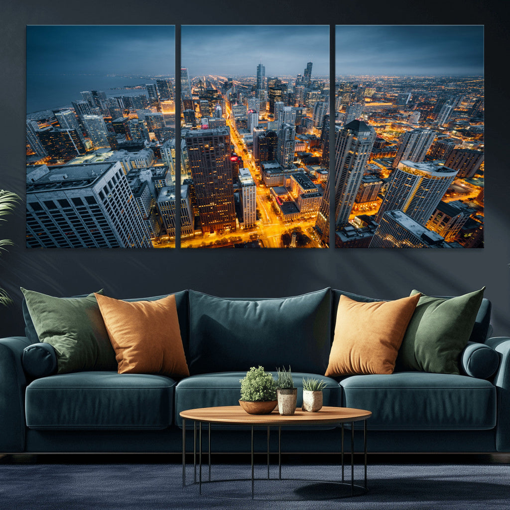 Chicago Wall Art Canvas Print - Chicago City Downtown Night Cityscape