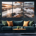 Rocky Coast Ocean Sunset Wall Art Canvas Print, Dramatic Seascape Nature Decor