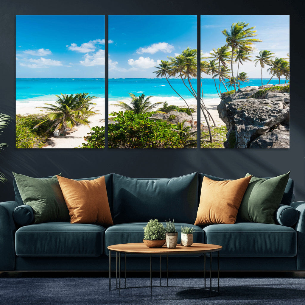 Tropical Beach Wall Art Canvas Print, Palm Tree Ocean Landscape Photography