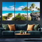 Tropical Beach Wall Art Canvas Print, Palm Tree Ocean Landscape Photography