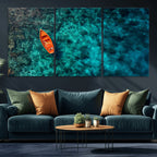 Turquoise Ocean Boat Wall Art Canvas Print