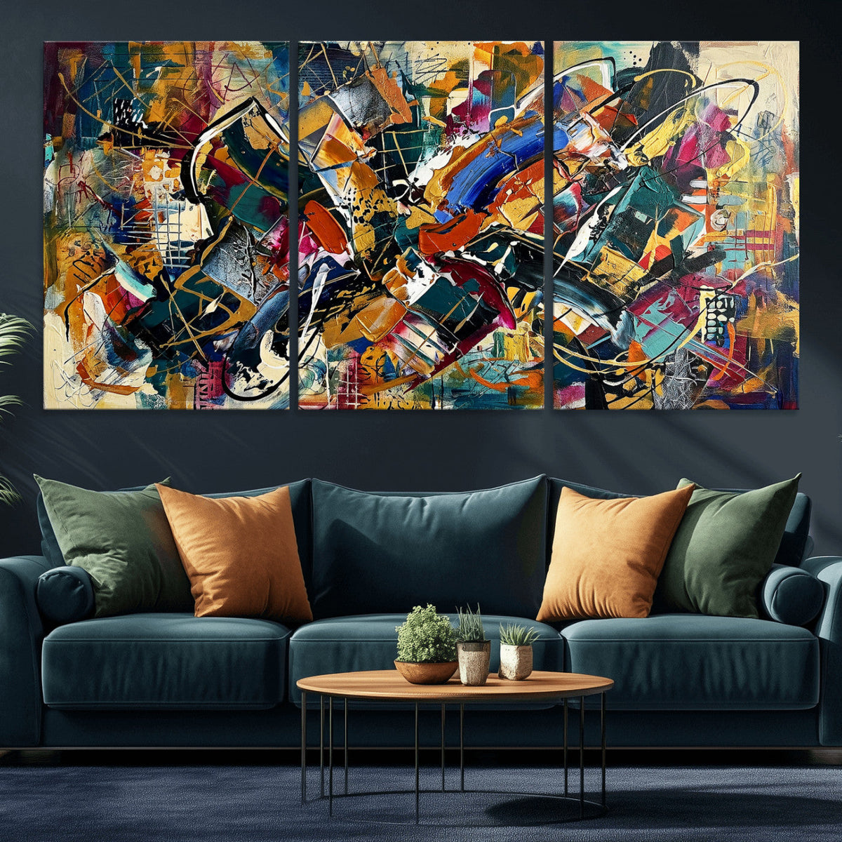 Geometric Abstract Wall Art Canvas Print, Orange Blue