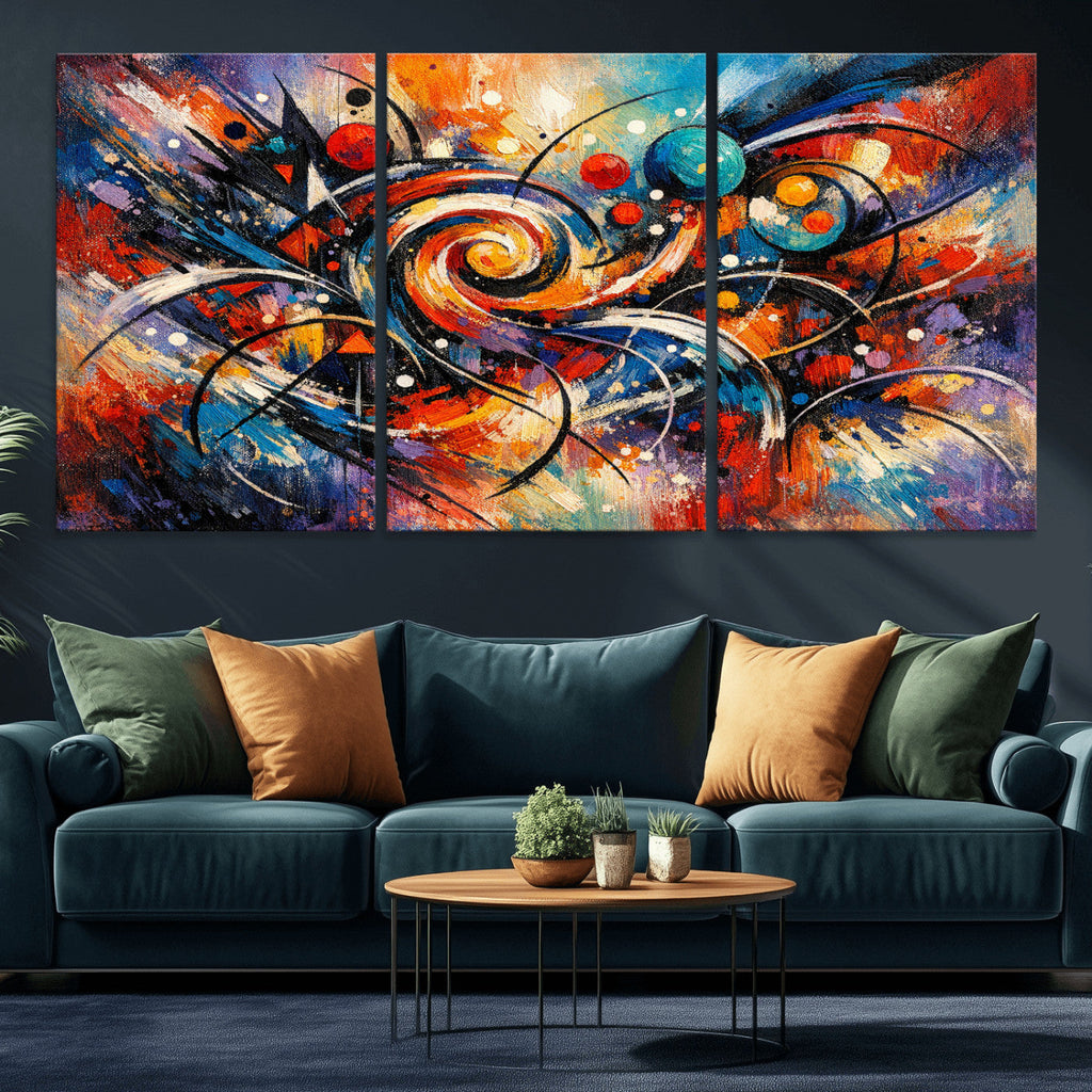 Geometric Abstract Wall Art Canvas Print, Orange Blue