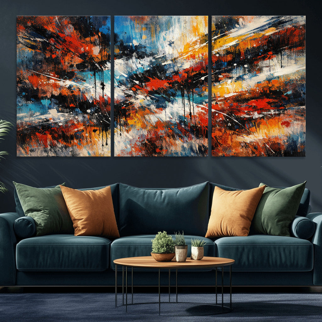 Lyrical Abstract Wall Art Canvas Print, Orange Blue Abstract