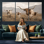 Rustic Texas Longhorn Cow Canvas Wall Art Print, Farm Animal Photography