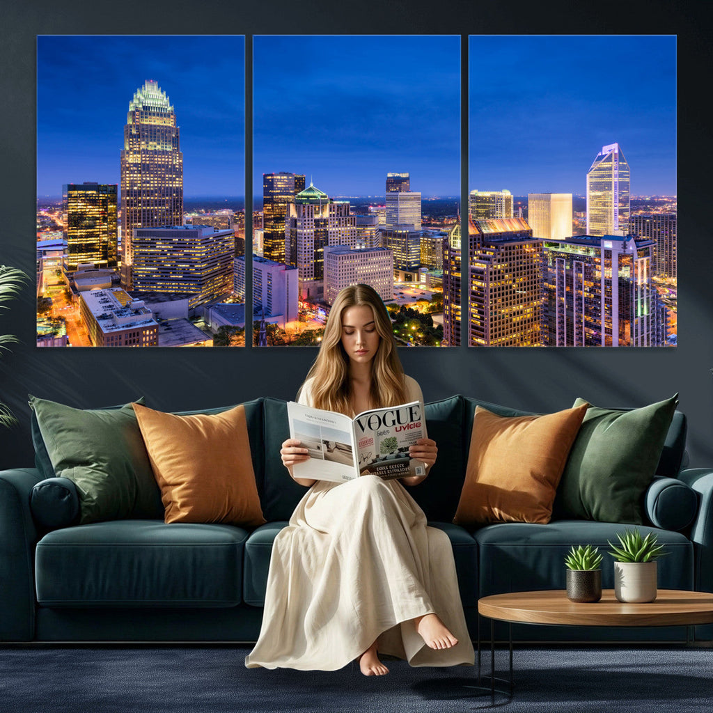 Charlotte Skyline Canvas Wall Art Print | North Carolina Cityscape