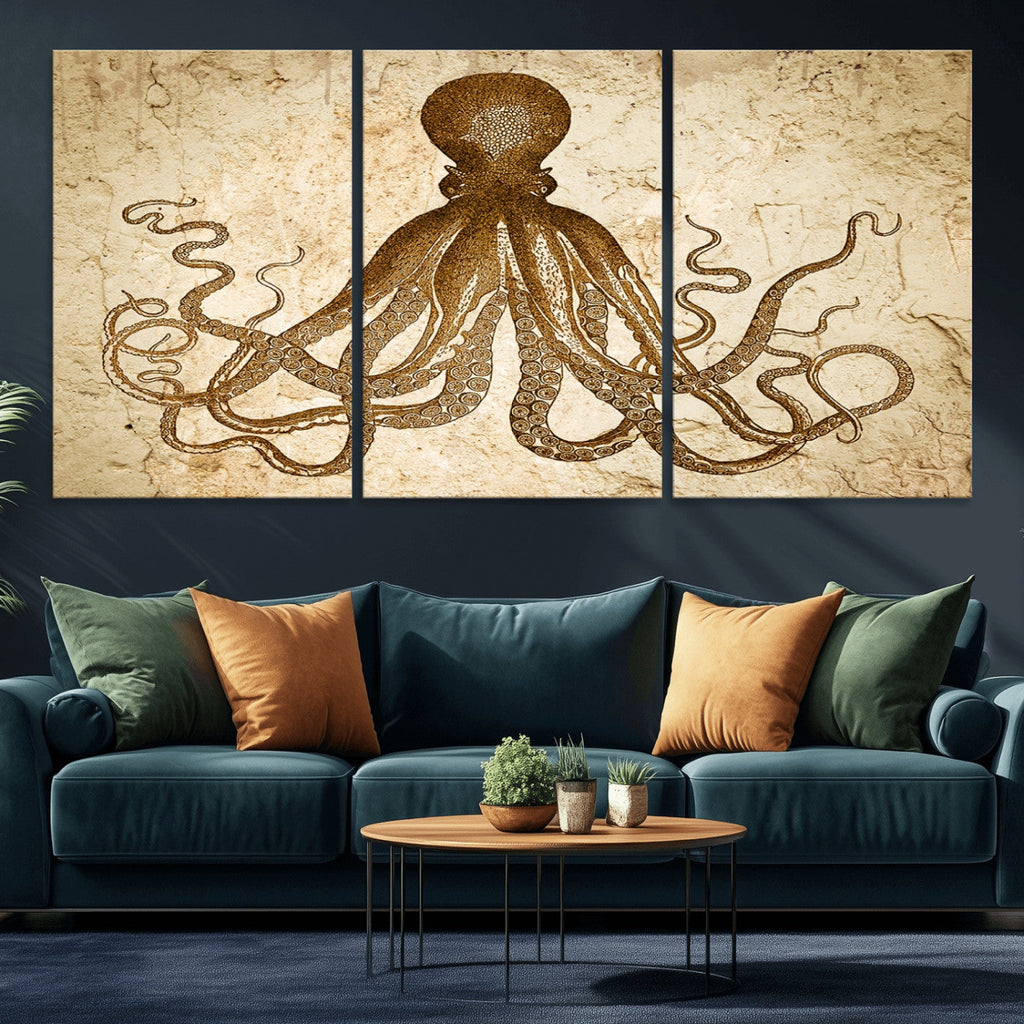 Sepia Octopus Wall Art Abstract Animal Canvas Print