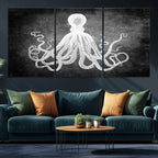 Black White Octopus Wall Art Canvas Print