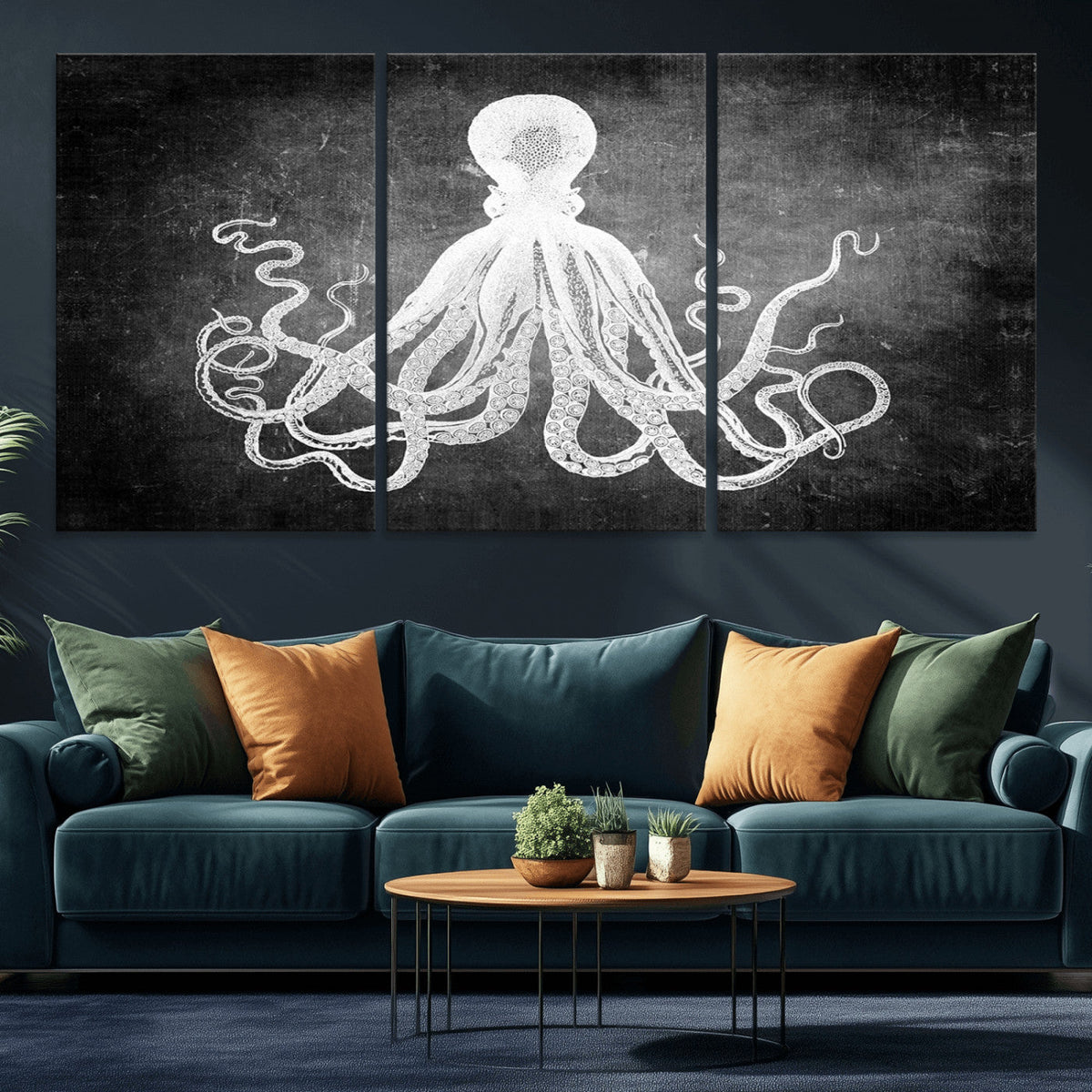 Black White Octopus Wall Art Canvas Print