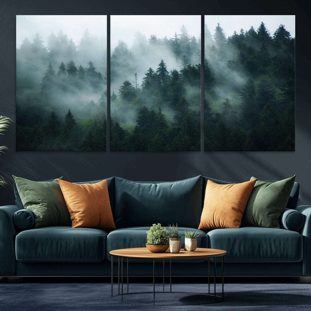 Misty Forest Wall Art | Serene Green Landscape Canvas Print