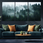 Misty Forest Wall Art | Serene Green Landscape Canvas Print