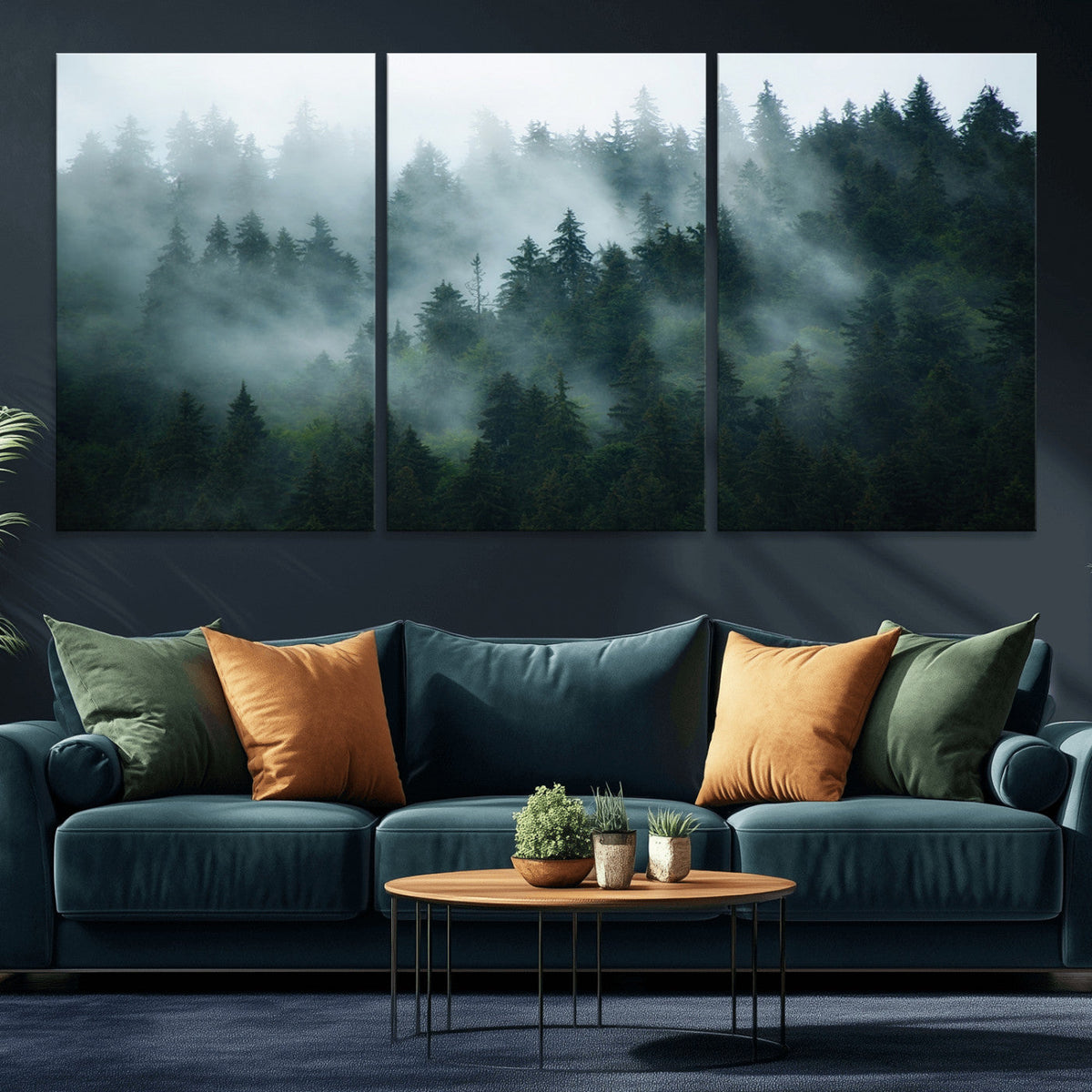 Misty Forest Wall Art | Serene Green Landscape Canvas Print
