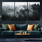 Foggy Forest Wall Art Canvas Print | 3 Panel Large Misty Landscape